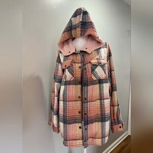 ViVI Plaid Hooded Sweater - Pink, Cream, Gray